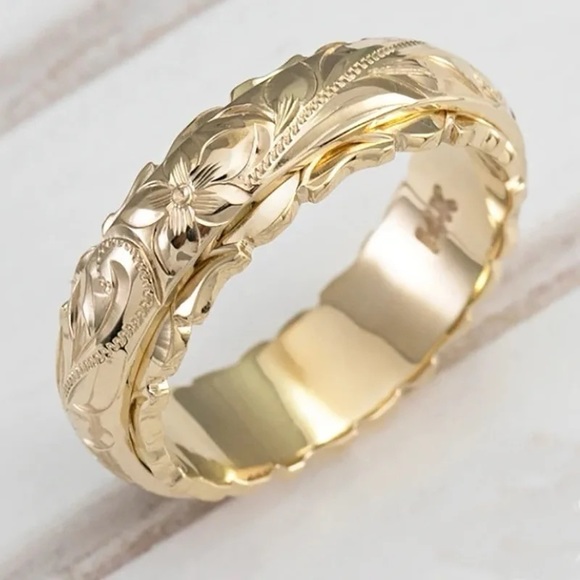 Jewelry - Hawaiian Heirloom Heritage Scroll 14K Gold Plated Plumeria Ring